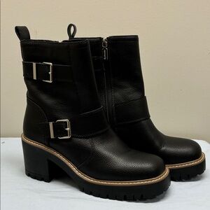Blondo Waterproof Reno Black Leather Combat Boots Biker Zipper Buckle Women 10